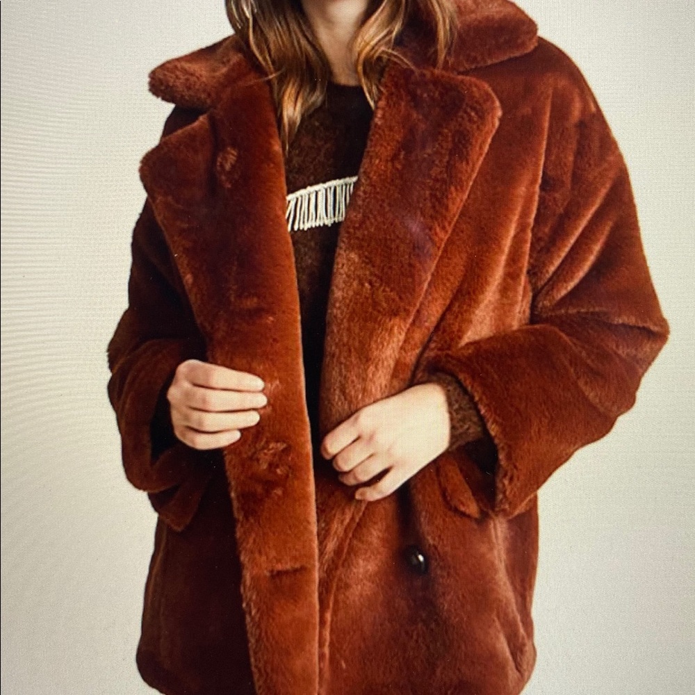 Free People NWT Faux Fur Rust colored Coat